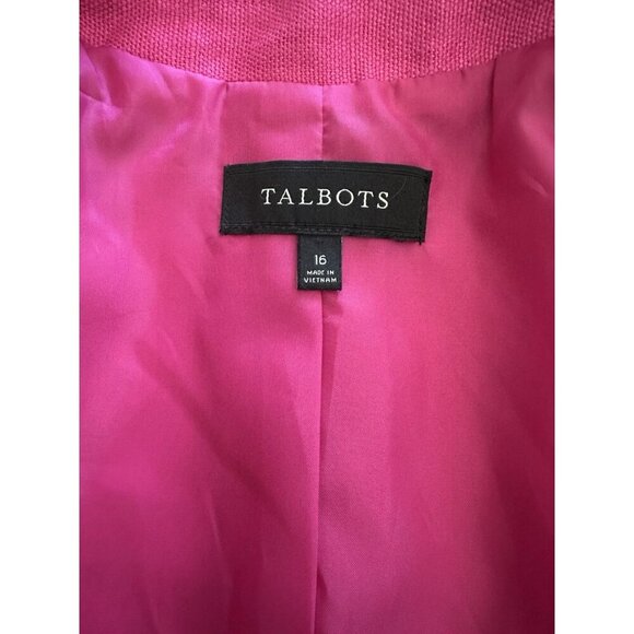 Talbots Pink Blazer 16 Lined 100% Linen 3/4 Sleeve Shoulder Pads - Picture 3 of 8